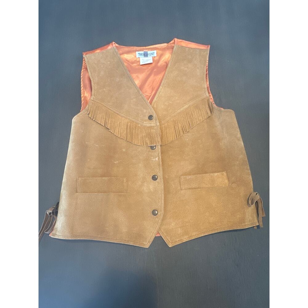 Vintage American Line Men’s Brown Leather Fringe vest Size Medium Western